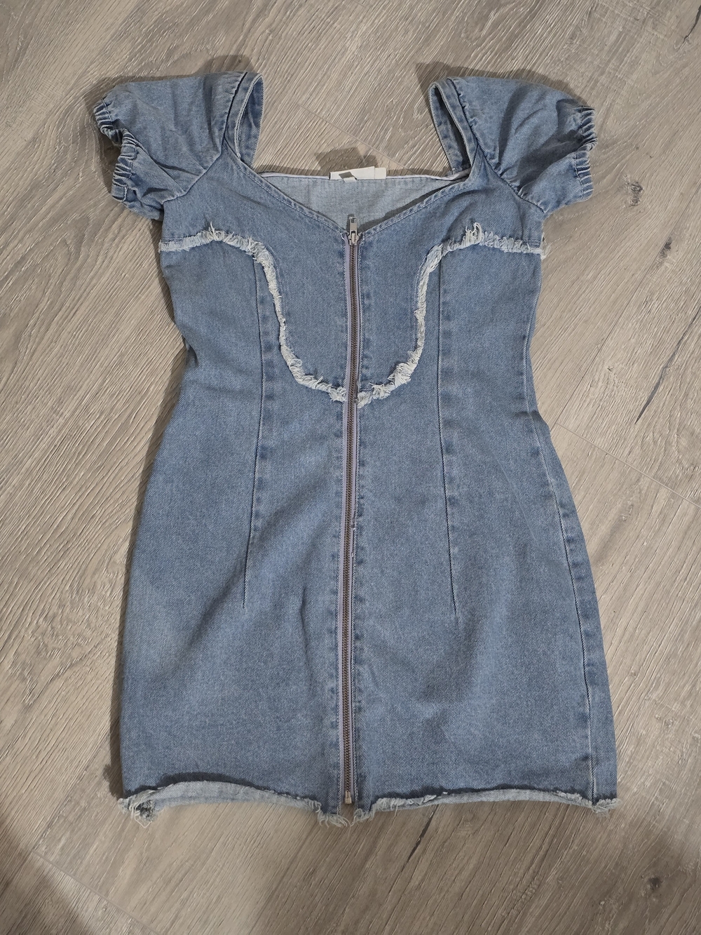 Denim Mini Dress with Front Zip - Blue